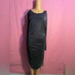 Halston heritage dark blueish gray colored long sleeve ruched dress size 6 new